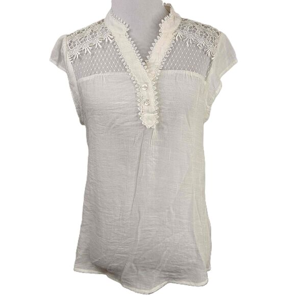 Miss Daisy White Dainty Lace Detailing Tunic Blouse Size Large - Picture 1 of 7